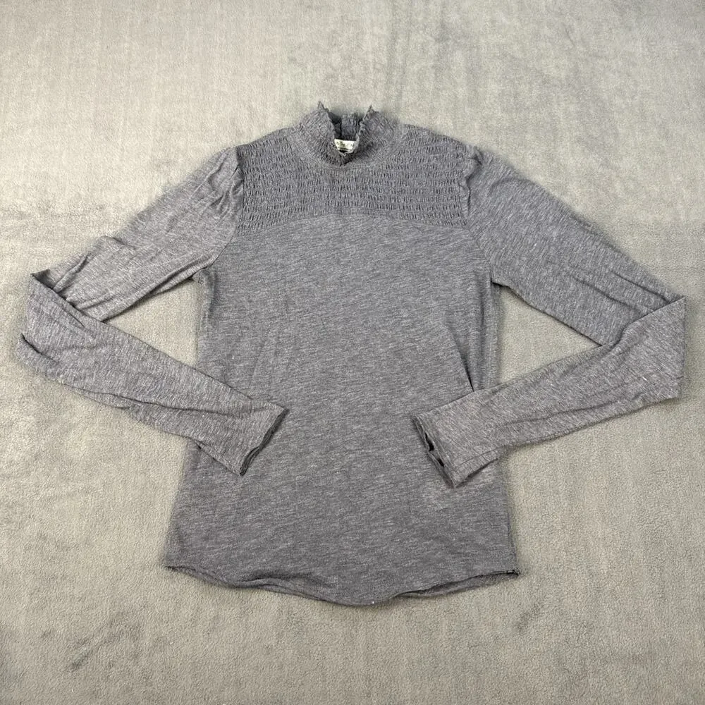 Free People We The Free Caroline Smocked Turtleneck Top Gray Sz Medium